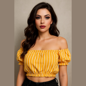 American Eagle Outfitters Yellow Striped Off-Shoulder Blouse